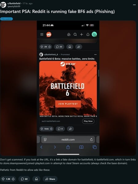 O esquema de anúncios do Reddit do Battlefield 6 é mostrado (Fonte da imagem: captura de tela, subreddit do Battlefield)