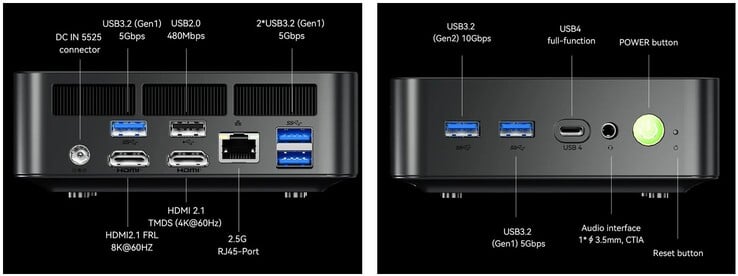 As interfaces externas do GMKtec NucBox K17 (Fonte: GMKtec)