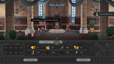 Uma imagem que mostra uma sequência de jogo em Yes, Your Grace.