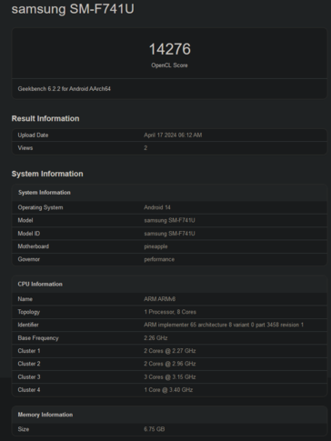 Galaxy Pontuação OpenCL do Z Flip6 (imagem via Geekbench)