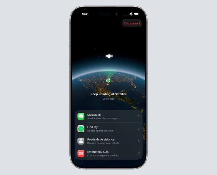 No momento, o iPhone só pode enviar mensagens de texto, a localização atual e fazer chamadas de emergência via satélite (Fonte da imagem: Apple)