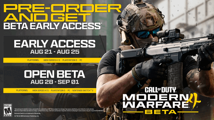 Cronogramas do acesso antecipado e da versão beta aberta para Call of Duty: Modern Warfare 4.