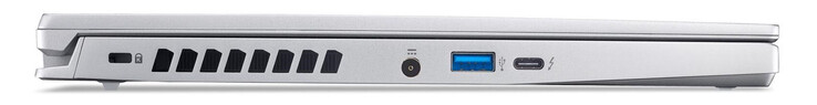 Lado esquerdo: Slot para uma trava de cabo, conector de energia, USB 3.2 Gen 2 (USB-A), Thunderbolt 4 (USB-C; Power Delivery, Displayport)
