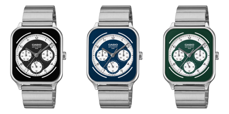 Da esquerda para a direita: os relógios Casio MTP-M307D-1BV, MTP-M307D-2BV e MTP-M307D-3BV. (Fonte da imagem: Casio, editado)