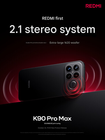 A configuração do alto-falante 2.1 do Redmi K90 Pro Max (Fonte da imagem: Xiaomi - tradução automática)