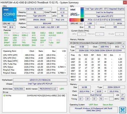 Lenovo ThinkBook 15 Gen2 - HWInfo