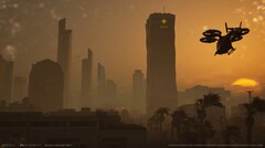 Redrock ao pôr do sol com a aeronave de lançamento vertical sobre a cabeça (Fonte da imagem: Build A Rocket Boy)