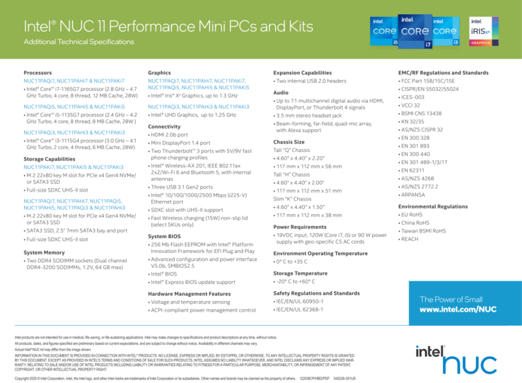 Especificações da Intel (Fonte: Intel)