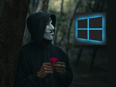 Uma pessoa usando uma máscara de Guy Fawkes olhando para um logotipo do Windows (Fonte da imagem: Peakpx e Ahmed Zayan via Unsplash; editado)
