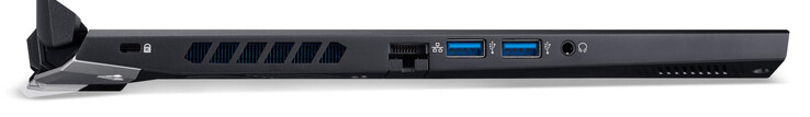 Lado esquerdo: Slot de travamento de cabo, Gigabit Ethernet, 2x USB 3.2 Gen 1 (Tipo A), áudio combinado