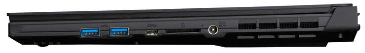 Lado direito: 2x USB 3.2 Gen 1 (Tipo A), 1x Thunderbolt 4, leitor de cartão de memória (SD), fonte de alimentação