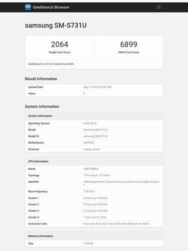 Galaxy Listagem do Geekbench do S25 FE (fonte da imagem: Abhishek Yadav no X)