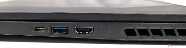 Lado direito: uma porta USB 3.2 Gen 2 Tipo C, uma porta USB 3.2 Gen 2 Tipo A (Power Delivery), saída HDMI 2.0