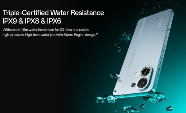 Os smartphones da série Oppo K13 Turbo têm certificação tripla de resistência à água. (Fonte da imagem: Oppo)