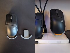 Primeiro protótipo e suporte final impressos em 3D com o suporte do mouse concluído e no lugar