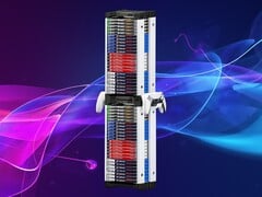 Vitrine com discos do PS5 em exibição
