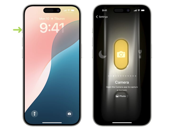 Appleda Action Button UI para comparação. (Fonte da imagem: Apple)