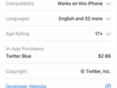 Twitter Blue, uma camada paga do Twitter, pode estar a caminho. (Imagem via Jane Manchun Wong no Twitter)