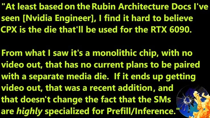 É improvável que a GPU Rubin CPX da Nvidia alimente a RTX 6090. (Fonte da imagem: Moore's Law Is Dead no YouTube)