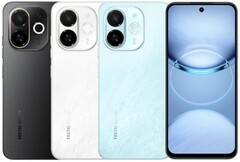 O Tecno Spark 30C 5G está disponível nas cores Aurora Cloud, Azure Sky e Midnight Shadow (Fonte da imagem: Tecno)