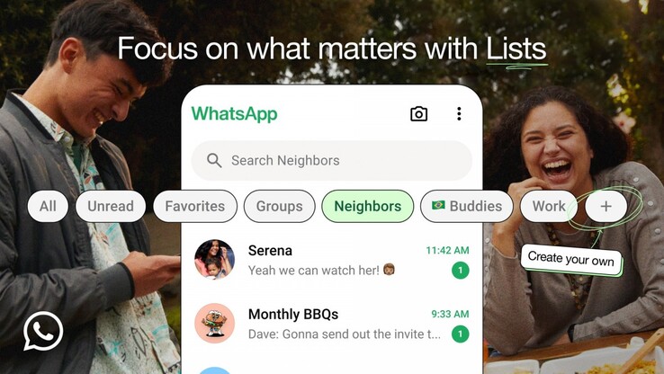 O mais recente recurso de listas personalizadas do WhatsApp. (Fonte da imagem: WhatsApp)