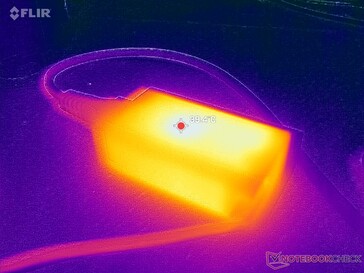 O adaptador CA atinge mais de 40 °C ao operar cargas exigentes