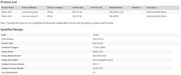 O Galaxy A02s em seus novos vazamentos. (Fonte: Bluetooth SIG, Wi-Fi Alliance via SamMobile)