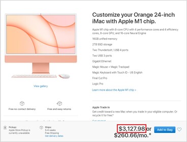O mais caro M1 iMac com GPU de 8 núcleos. (Fonte de imagem: Apple)