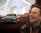 Ellon Musk foi às mídias sociais para zombar da Lucid por adotar o hardware de carregamento NACS da Tesla. (Fonte da imagem: PowerfulJRE no YouTube/Tesla/Lucid - editado)