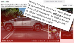 Este Tesla Cybertruck no Cars & Bids está isento da política antirrevenda da Tesla, mas outros receberam proibições por tentarem vendas semelhantes. (Fonte da imagem: Cars & Bids / Cybertruck Owners Club - editado)