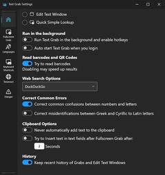 Configurações do Text Grab