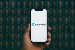 Smartphone com Clearview AI, banco de dados de rostos em segundo plano (Fonte da imagem: AI-generated)