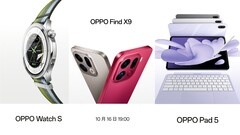 Além do Oppo Find X9, que é o foco principal, o Oppo Watch S e o Oppo Pad 5 também serão lançados na próxima semana. (Fonte da imagem: Oppo, editado)