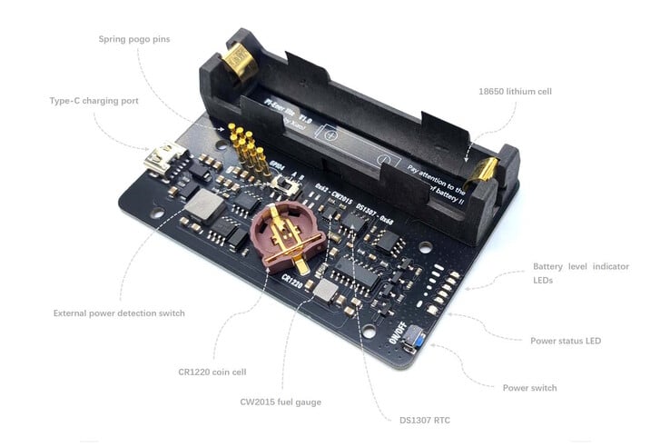 O dispositivo se conecta à fonte de alimentação por meio de uma porta USB Tipo C.