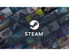 Uma imagem promocional do Steam com seu logotipo no meio, exibida em um fundo com várias capas de jogos. (Fonte da imagem: Steam)