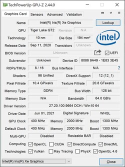 GPU-Z Iris Xe Graphics G7 (80 EUs)