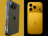 Modelo de design do iPhone Ultra que vazou (esquerda) ao lado do iPhone 17 Pro (direita) - editado.