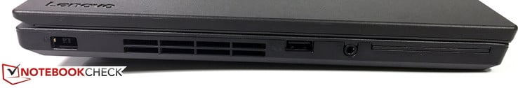 left side: DC power socket, USB 3.0 Type-A (powered), 3.5-mm combined audio jack