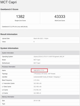 AMD EPYC 7713. (Fonte da imagem: Geekbench)