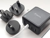 Carregador USB BMX GaNSTA 140W com adaptadores CA mundiais.