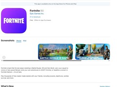 Uma captura de tela da listagem do Fortnite na App Store dos EUA Apple. (Fonte da imagem: Screengrab da App Store dos EUA)