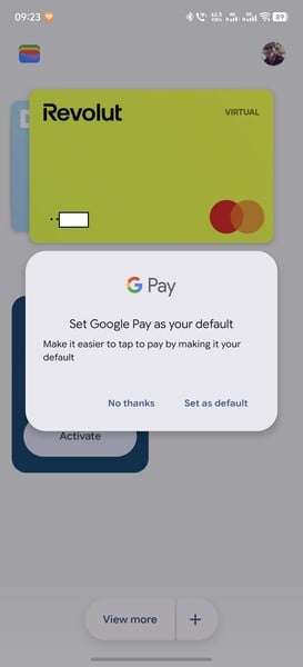 Um novo pop-up sugere que você defina o Google Pay como método de pagamento padrão.