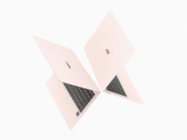 O Huawei MateBook Pro em Dawn Pink tem teclas pretas, mas um trackpad rosa. (Fonte da imagem: Huawei)