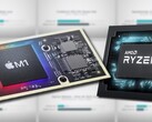 O Apple M1 SoC conseguiu vencer o AMD Ryzen 9 5900HX na maioria dos benchmarks. (Fonte da imagem: Apple/AMD/Max Tech - editado)