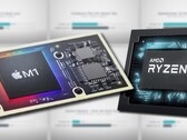 O Apple M1 SoC conseguiu vencer o AMD Ryzen 9 5900HX na maioria dos benchmarks. (Fonte da imagem: Apple/AMD/Max Tech - editado)