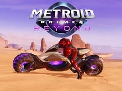 Metroid Prime 4: Beyond banner mostrando Samus Aran em uma bicicleta (Fonte da imagem: Nintendo of America YouTube com edições)