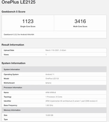 Listagem OnePlus 9 Pro LE2125 Geekbench. (Fonte: Geekbench)