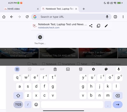 Teclado na tela interna, modo paisagem (Google Gboard)