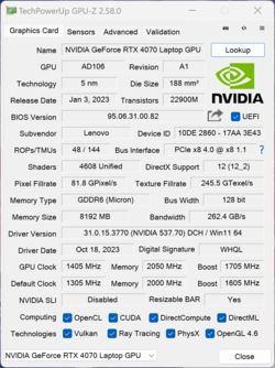 GPU-Z Nvidia GeForce Laptop RTX 4070