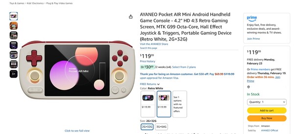 A variante de 2 GB de RAM do Ayaneo Pocket Air Mini está disponível em duas cores e será entregue em alguns dias